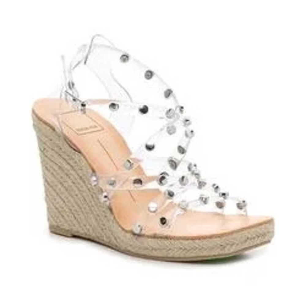 NWOB Dolce Vita Maxton Espadrille Wedge Sandal Studded Clear Lucite Size 8.5